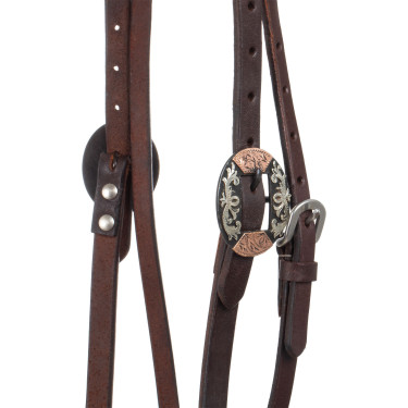 Western hoofdstel Lakota met decoratieve zilveren gespen Geolied Bruin