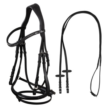 Bridon Supreme Hemelite dressage avec rênes caoutchouc Noir Bridon Supreme Hemelite dressage avec rênes caoutchouc Noir