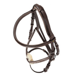 Equestro hoofdstel met Mexicaanse neusriem en synthetisch lamsvel Donkerbruin Equestro hoofdstel met Mexicaanse neusriem en synthetisch lamsvel Donkerbruin