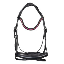 Equestro anatomisch hoofdstel met fuchsiakleurige stenen Zwart Equestro anatomisch hoofdstel met fuchsiakleurige stenen Zwart