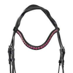 Equestro anatomisch hoofdstel met fuchsiakleurige stenen Zwart Equestro anatomisch hoofdstel met fuchsiakleurige stenen Zwart