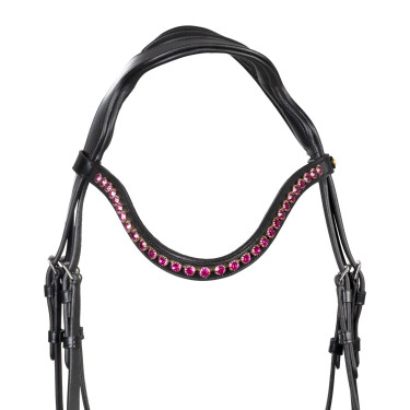 Equestro anatomisch hoofdstel met fuchsiakleurige stenen Zwart Equestro anatomisch hoofdstel met fuchsiakleurige stenen Zwart