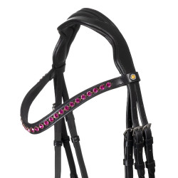 Equestro anatomisch hoofdstel met fuchsiakleurige stenen Zwart Equestro anatomisch hoofdstel met fuchsiakleurige stenen Zwart