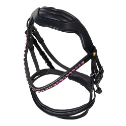 Equestro anatomisch hoofdstel met fuchsiakleurige stenen Zwart Equestro anatomisch hoofdstel met fuchsiakleurige stenen Zwart