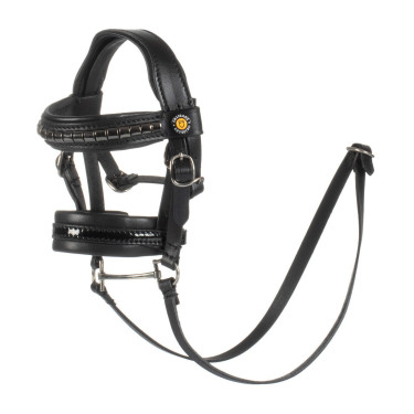 Bridon en cuir Equestro pour cheval jouet avec clous argentés Noir