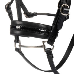 Bridon en cuir Equestro pour cheval jouet avec clous argentés Noir