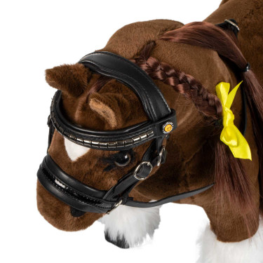 Bridon en cuir Equestro pour cheval jouet avec clous argentés Noir