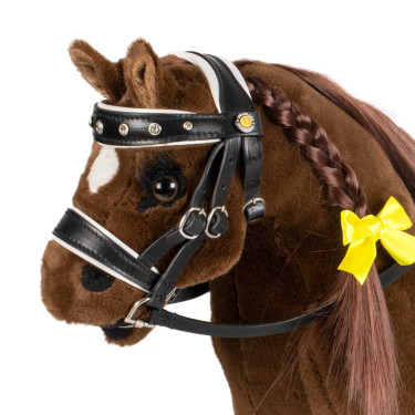 Leren Equestro-hoofdstel met strass voor speelgoedpaard Zwart Leren Equestro-hoofdstel met strass voor speelgoedpaard Zwart