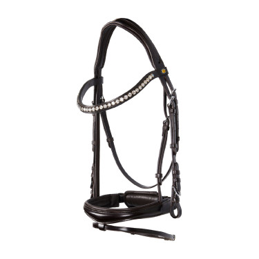 Bridon anglais Equestro en cuir strass neuf Marron foncé