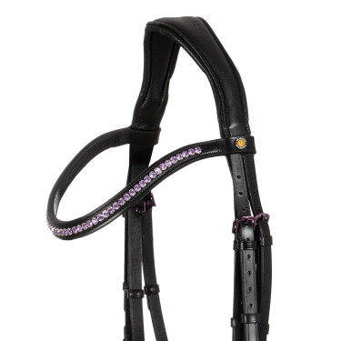 Bridon anatomique Equestro en cuir strass violet Noir