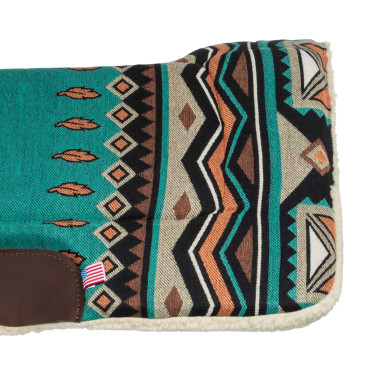 Tapis de selle western inserts en cuir et rembourrage en laine synthétique Pool's Turquoise / orange Bleu