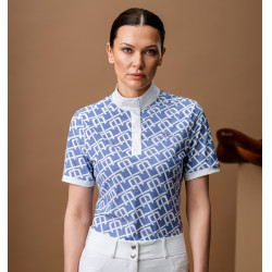 Polo de concours Horseware AA Alcina manches courtes Imprimé bleu monogram Motifs