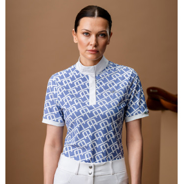 Polo de concours Horseware AA Alcina manches courtes Imprimé bleu monogram Motifs