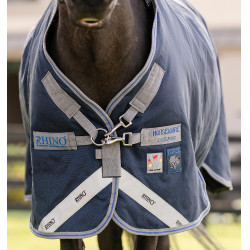 Couverture Horseware Rhino Poney Turnout 250g VL 1000D Noir / gris titane / bleu classique Couverture Horseware Rhino Poney Turnout 250g VL 1000D Noir / gris titane / bleu classique