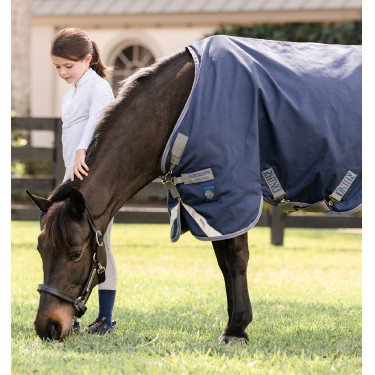 Couverture Horseware Rhino Poney Turnout 100g 1000D Noir / gris titane / bleu classique
