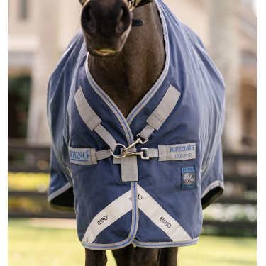 Couverture Horseware Rhino Poney Turnout 0g 1000D Noir / gris titane / bleu classique