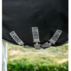 Couverture Horseware Rambo 1680D Turnout 0g Noir / orage / gris argent