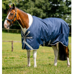 Couverture Horseware Amigo 1200D XL Turnout 150g Marine / gris titane / argent Bleu marine
