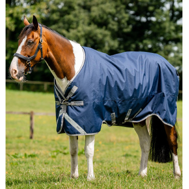 Couverture Horseware Amigo 1200D Turnout 0g Marine / gris titane / argent Bleu marine