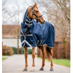 Couverture Horseware Amigo 1200D Integrated Turnout 250g Marine / gris titane / argent Bleu marine