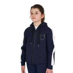 Meisjessweater van katoen met capuchon en ritssluiting aan de voorkant Marineblazer Marineblauw