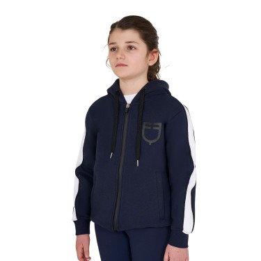 Sweat à capuche Equestro en coton pour fille avec fermeture éclair frontale Marine blazer Bleu marine