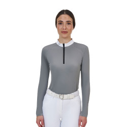 Polo de concours femme Equestro Ridertechnology à manches longues avec zip