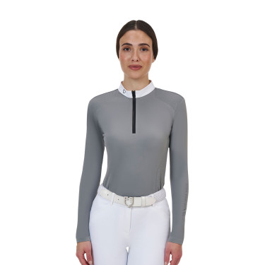 Polo de concours femme Equestro Ridertechnology à manches longues avec zip