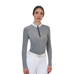 Polo de concours femme Equestro Ridertechnology à manches longues avec zip