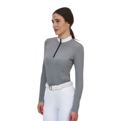 Polo de concours femme Equestro Ridertechnology à manches longues avec zip