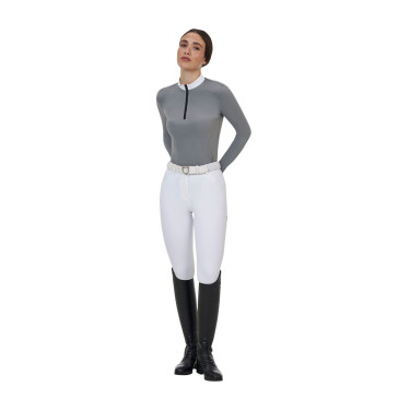 Polo de concours femme Equestro Ridertechnology à manches longues avec zip