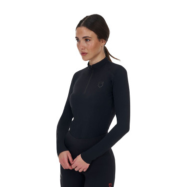 Polo d’entraînement femme Equestro Ridertechnology à manches longues avec fermeture éclair