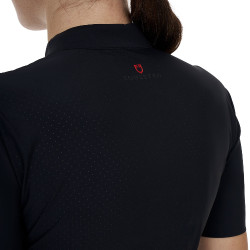 Polo d’entraînement femme Equestro Ridertechnology manches courtes avec zip