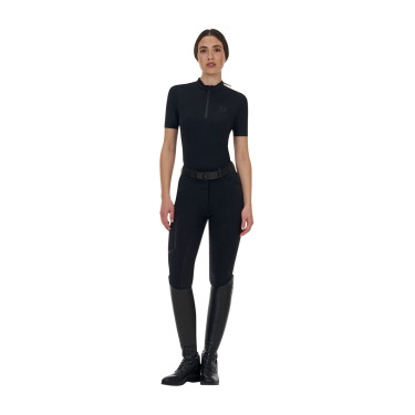 Polo d’entraînement femme Equestro Ridertechnology manches courtes avec zip