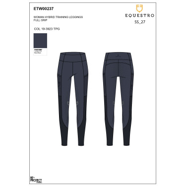 Legging Equestro femme full grip avec inserts perforés Marine blazer Bleu marine