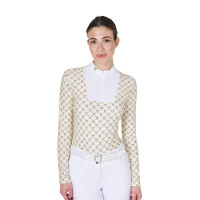 Dames wedstrijdpolo met lange mouwen met monogramprint