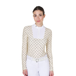 Dames wedstrijdpolo met lange mouwen met monogramprint