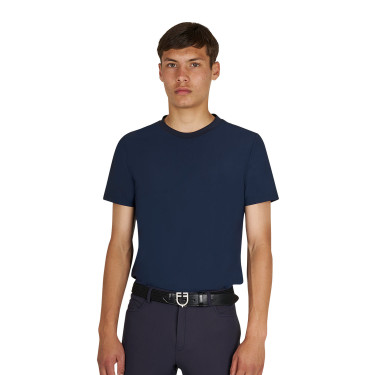 Heren trainings-T-shirt van technische stof met microgaatjes Marineblazer Marineblauw