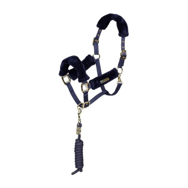 Licol et longe en fausse fourrure Shires Arma Marine Bleu marine