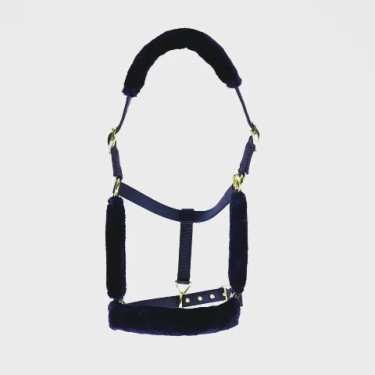 Licol et longe en fausse fourrure Shires Arma Marine Bleu marine