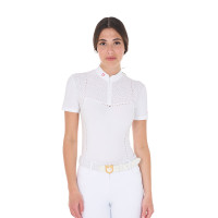 Dames wedstrijdpolo slim fit in geperforeerde stof met rits Equestro