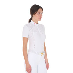 Dames wedstrijdpolo slim fit in geperforeerde stof met rits Equestro