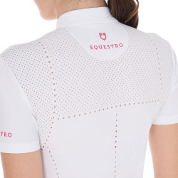 Dames wedstrijdpolo slim fit in geperforeerde stof met rits Equestro