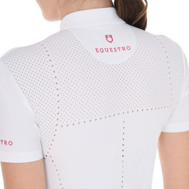 Dames wedstrijdpolo slim fit in geperforeerde stof met rits Equestro