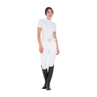 Dames wedstrijdpolo slim fit in geperforeerde stof met rits Equestro