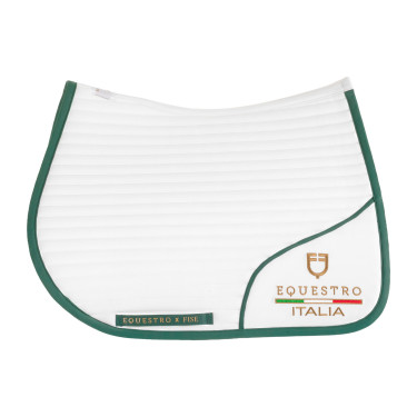 Springzadelpad met geborduurd logo Equestro X Fise 100 Wit / diep saliegroen