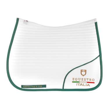 Tapis de dressage avec logo brodé Equestro X Fise 100 Blanc / vert sauge profond Tapis de dressage avec logo brodé Equestro X Fise 100 Blanc / vert sauge profond