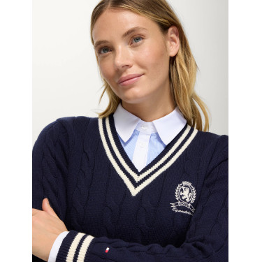 Roseville Dames Kabel V-hals Trui Tommy Hilfiger Equestrian