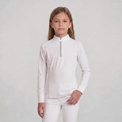 Meisjes wedstrijdshirt paardrijden lange mouw oudroze 160
