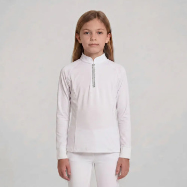 Meisjes wedstrijdshirt paardrijden lange mouw oudroze 160